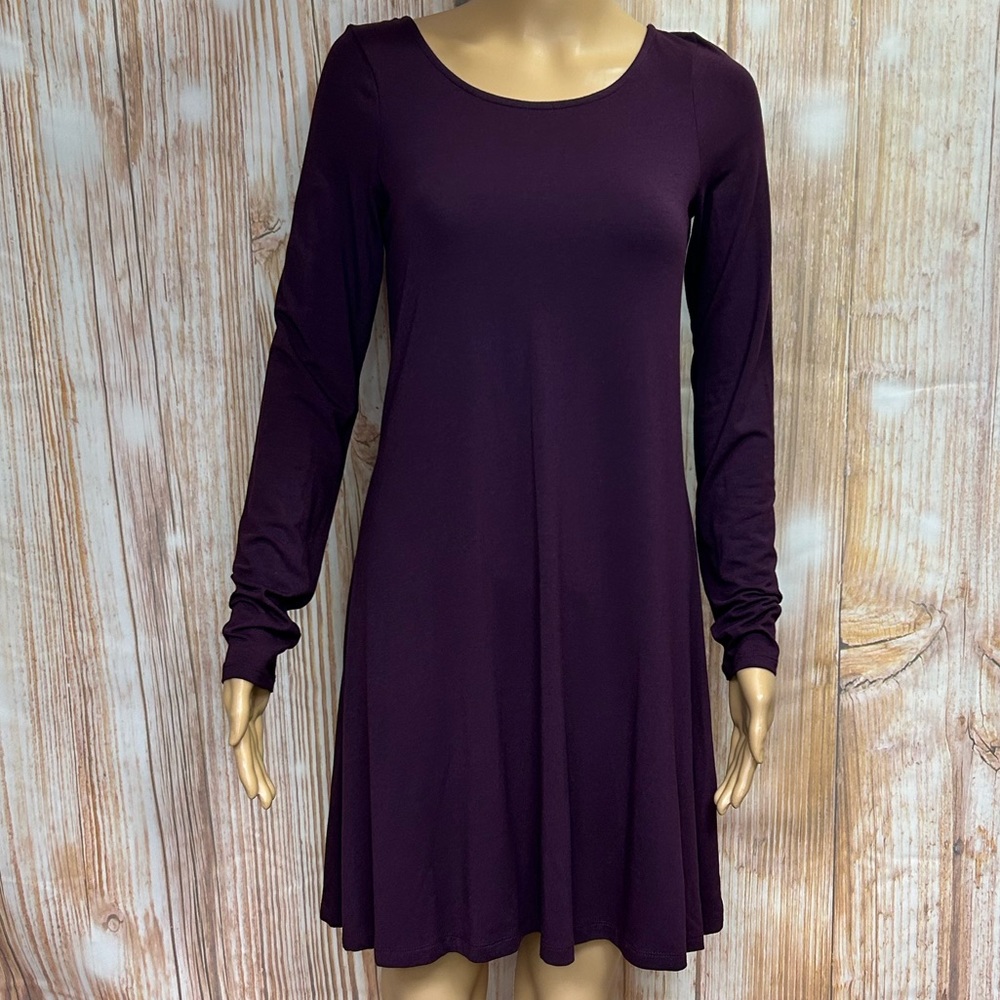 Express Eggplant Long Sleeve Swing Dress
